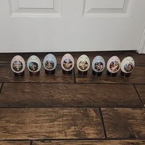 Set of 8 MJ Hummel Porcelain Egg Collection Danburry Mint with Stands 1990s​​​​​